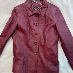 Classic Women's Burgundy Leather Jacket